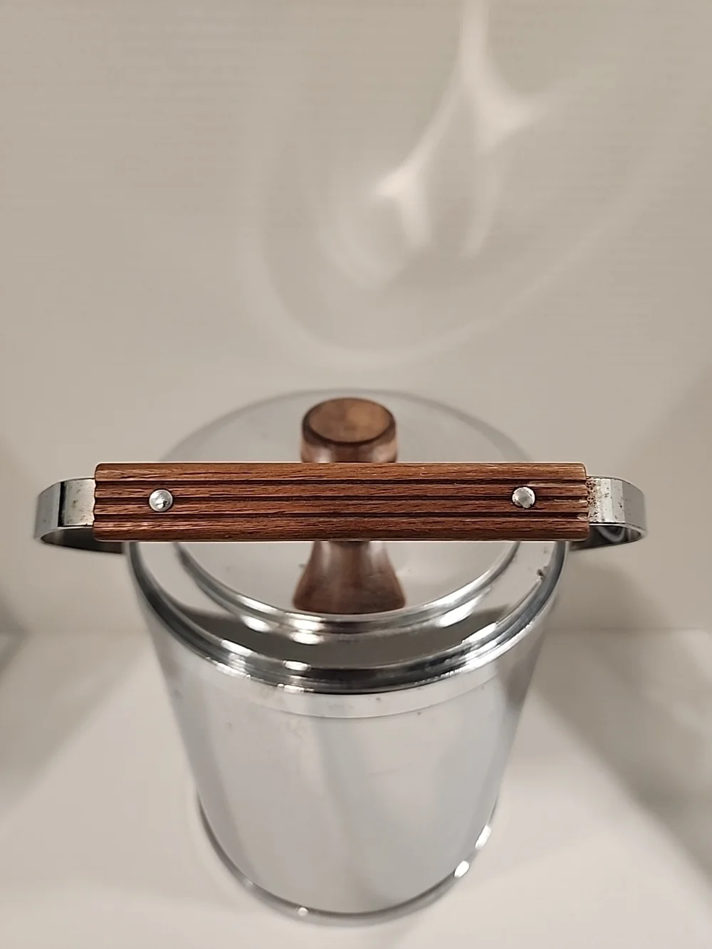 Kromex Vintage Ice Bucket Stainless Steel W/wood MCM Made in USA